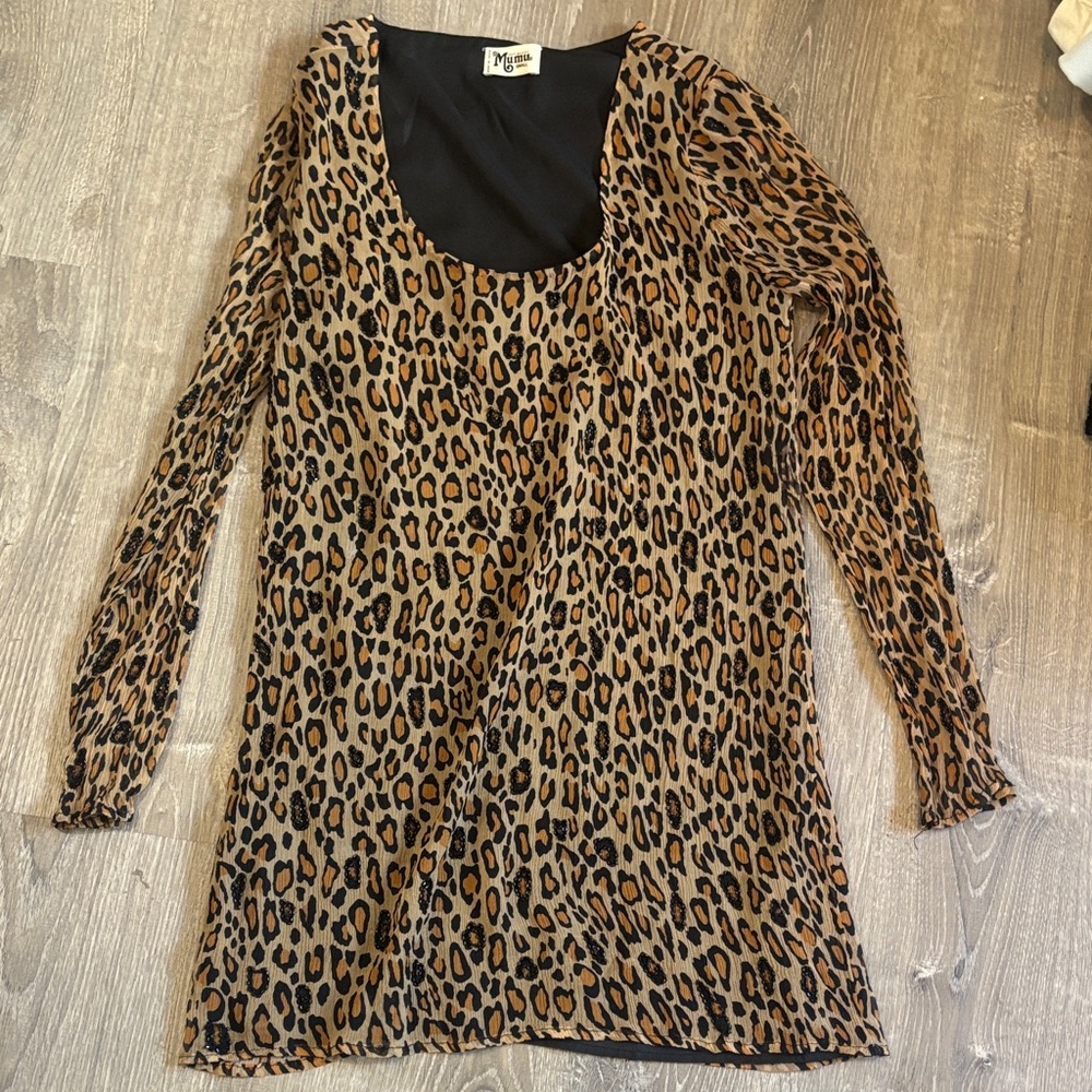 Show me your mumu long sleeve cheetah print dress when beading detail